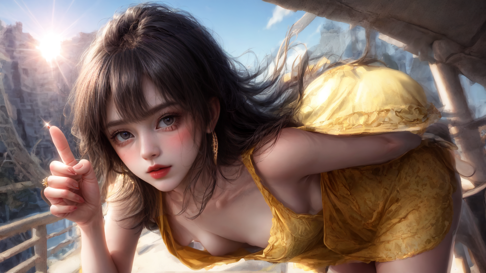 AI generated wallpaper featuring woman, gold, sun
