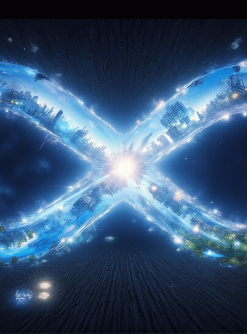 infinity symbol, cityscape, nature