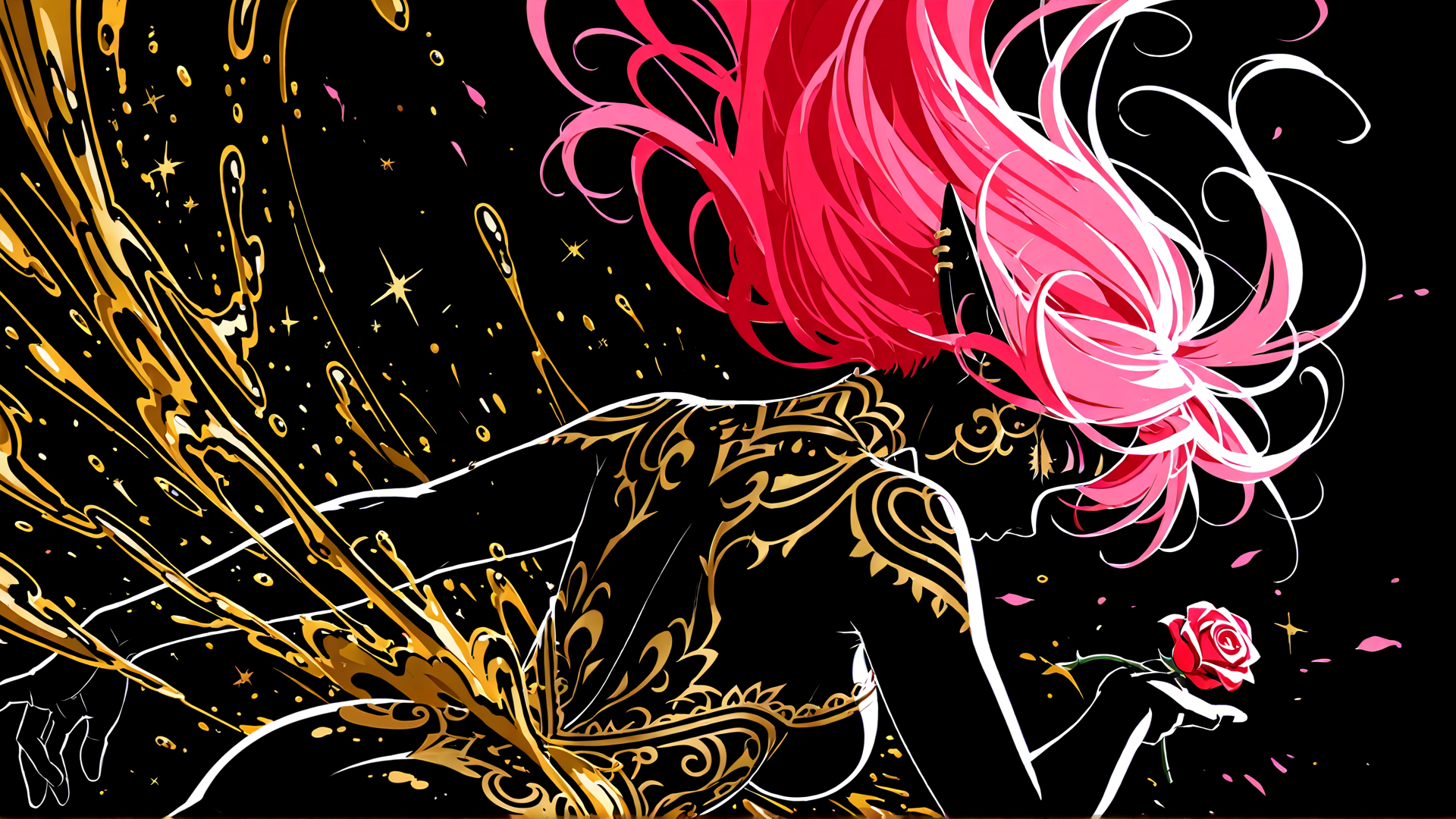 AI generated wallpaper featuring woman, rose, hair