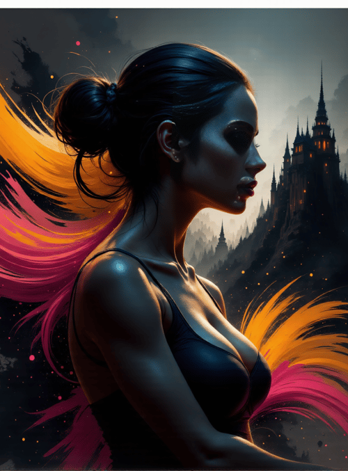 woman, castle, painting