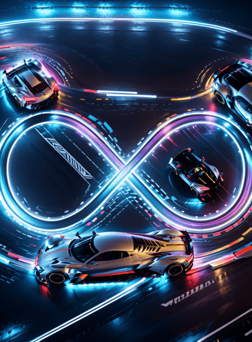 cars, race track, neon lights