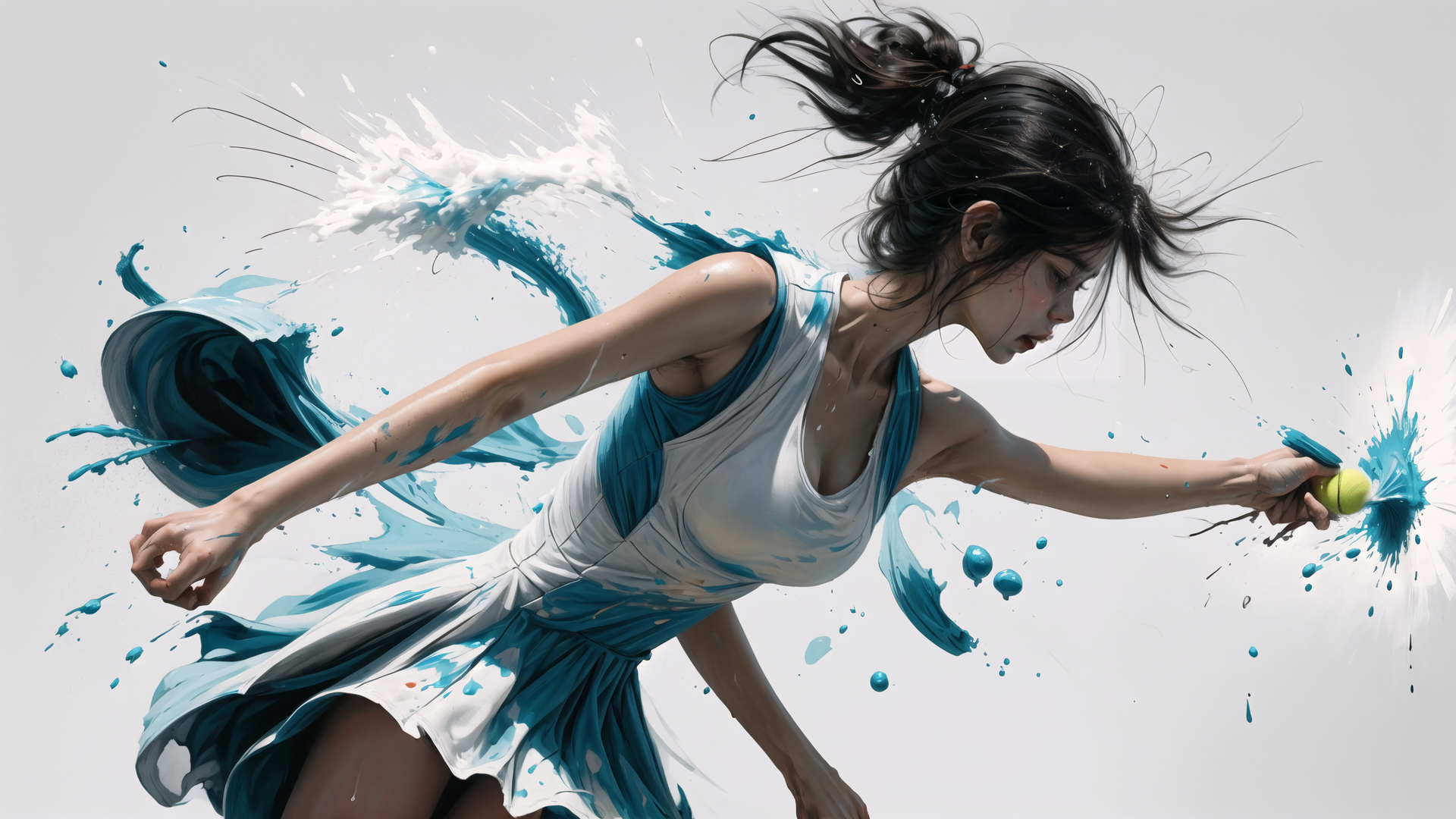 AI generated wallpaper featuring woman, tennis, paint