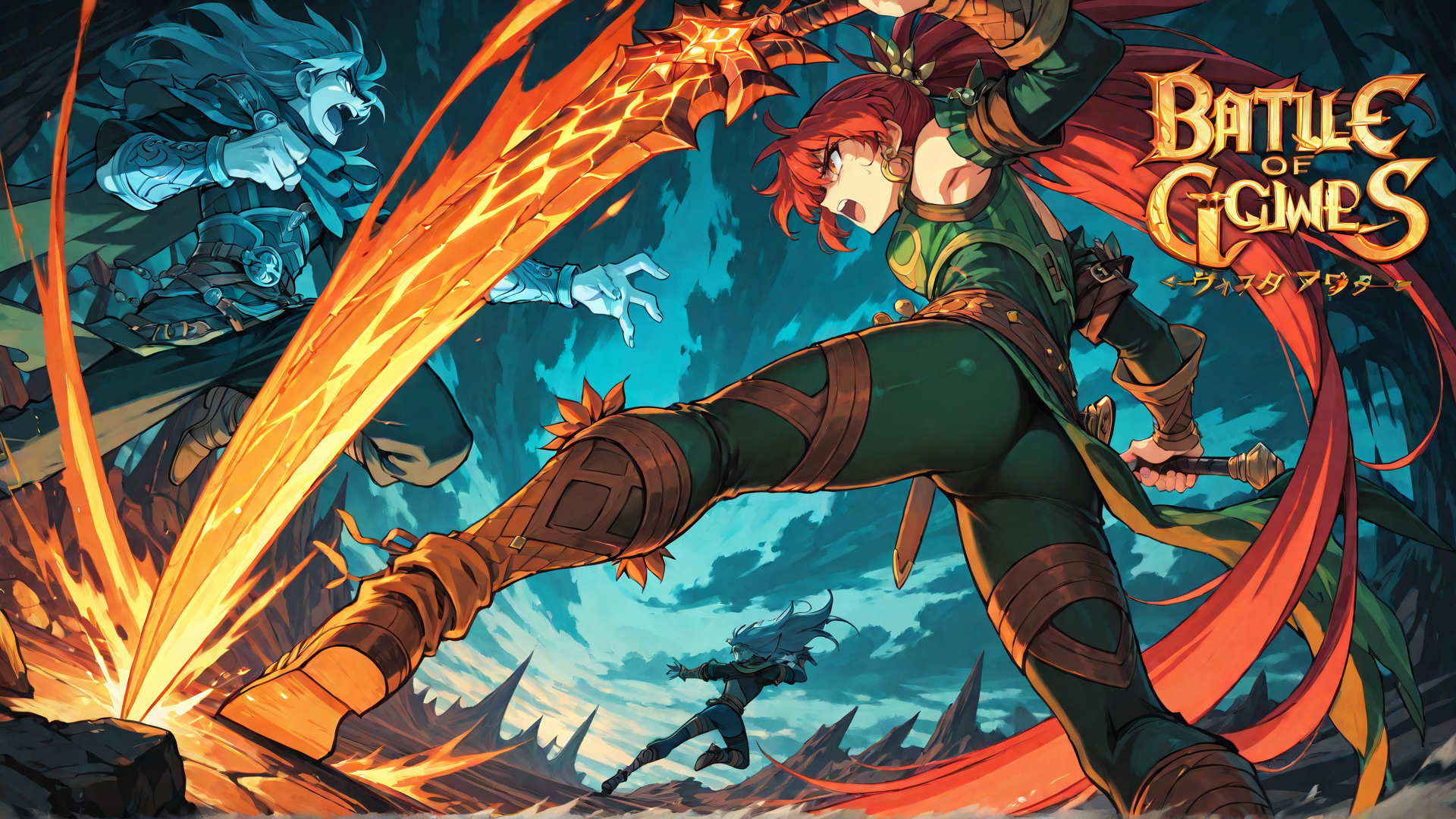 AI generated wallpaper featuring character, sword, leg, armor, dragon, martial, battle, fantasy, art, climax