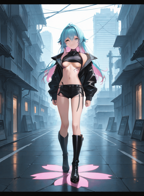 anime girl, cyberpunk, street