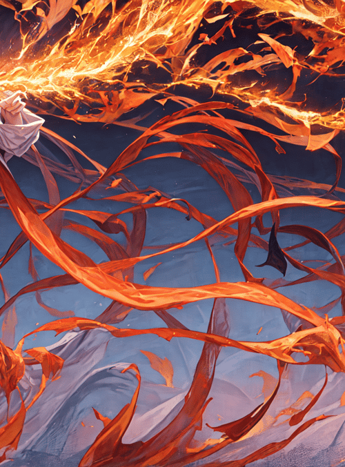 girl, fire, ribbon