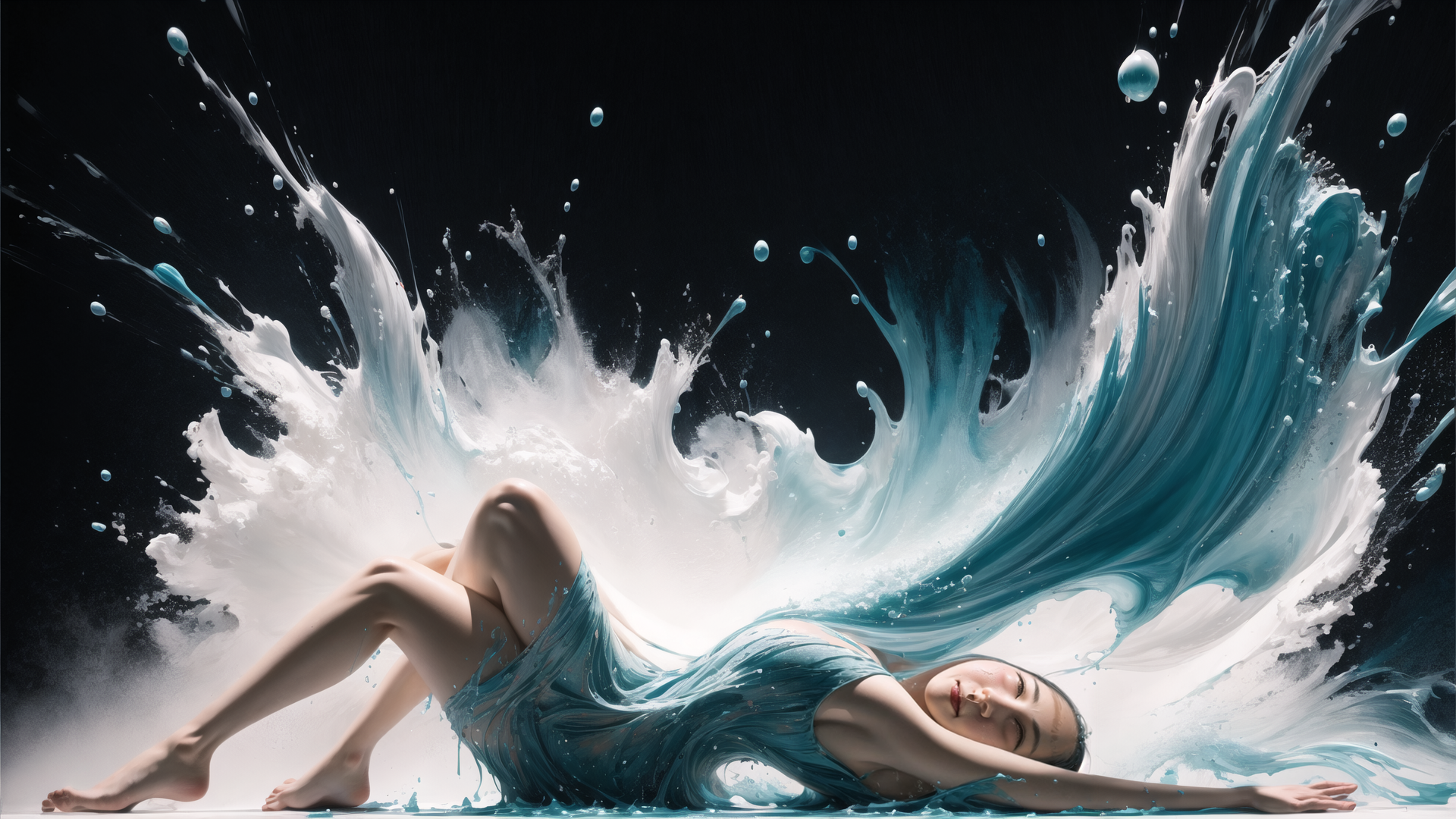 AI generated wallpaper featuring woman, water, wave