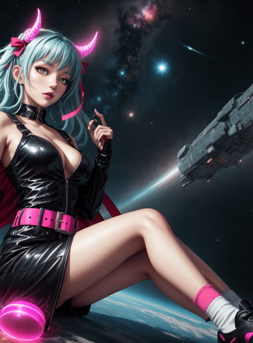 girl, space, spaceship, moon, planet