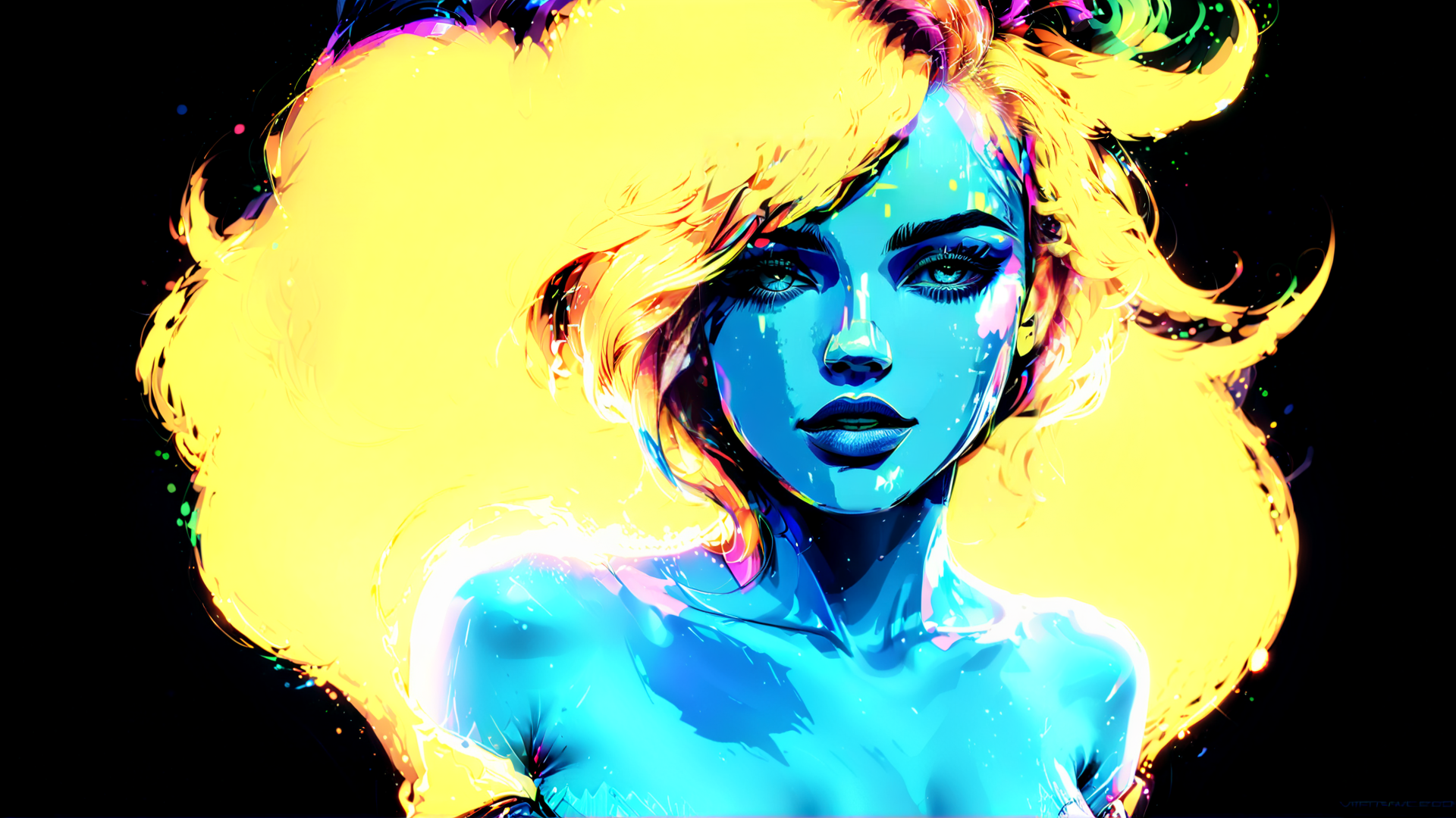AI generated wallpaper featuring woman, hair, shoulders