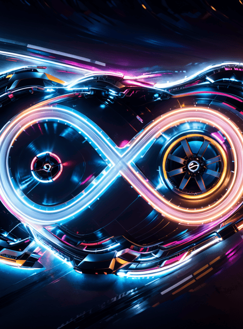 infinity symbol, neon, cyberpunk