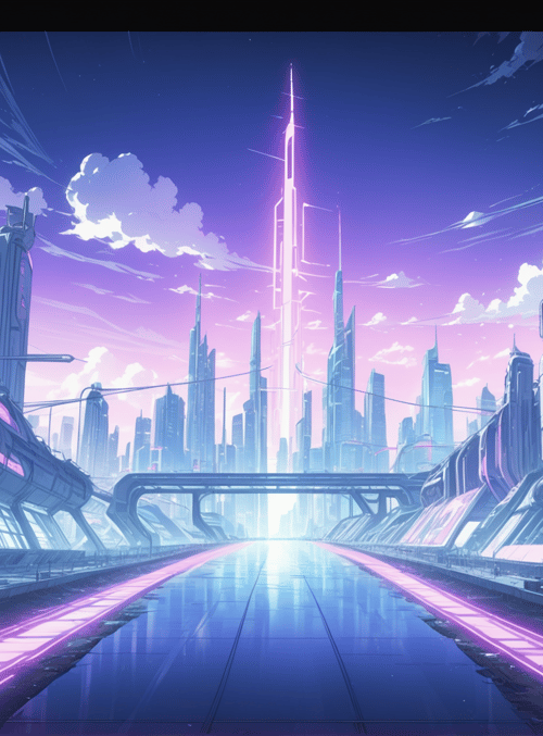 cityscape, skyscrapers, neon
