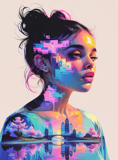 woman, cityscape, cherry blossoms, bridge, hair