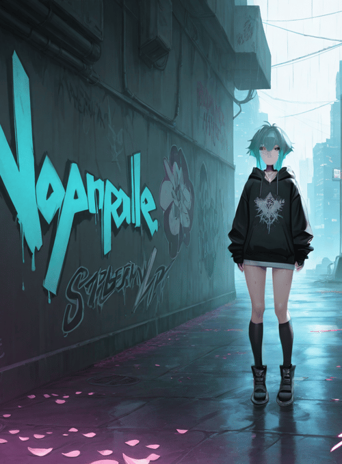 girl, alley, graffiti