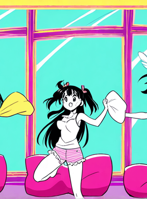 girls, pillows, window