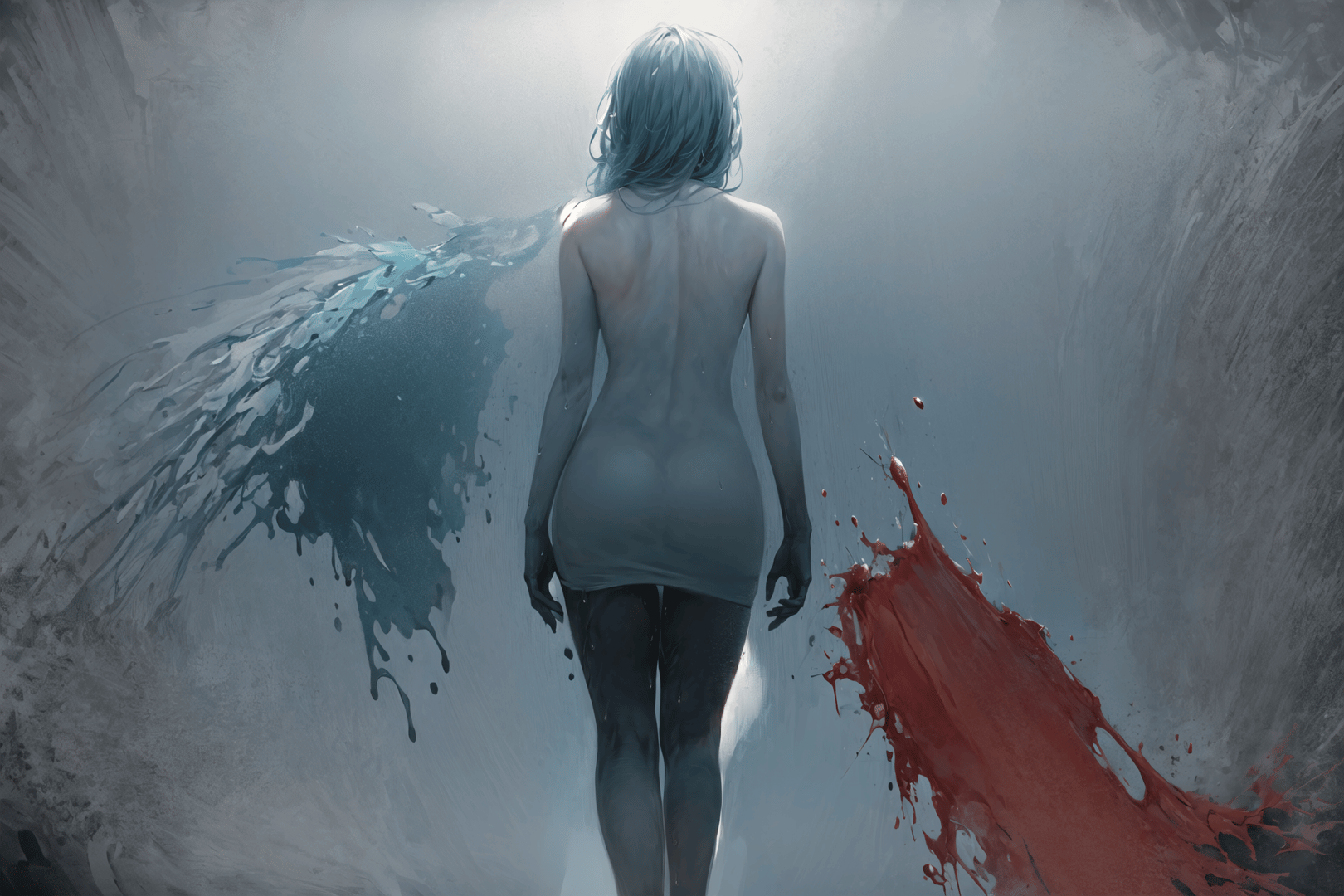 AI generated wallpaper featuring woman, water, blood