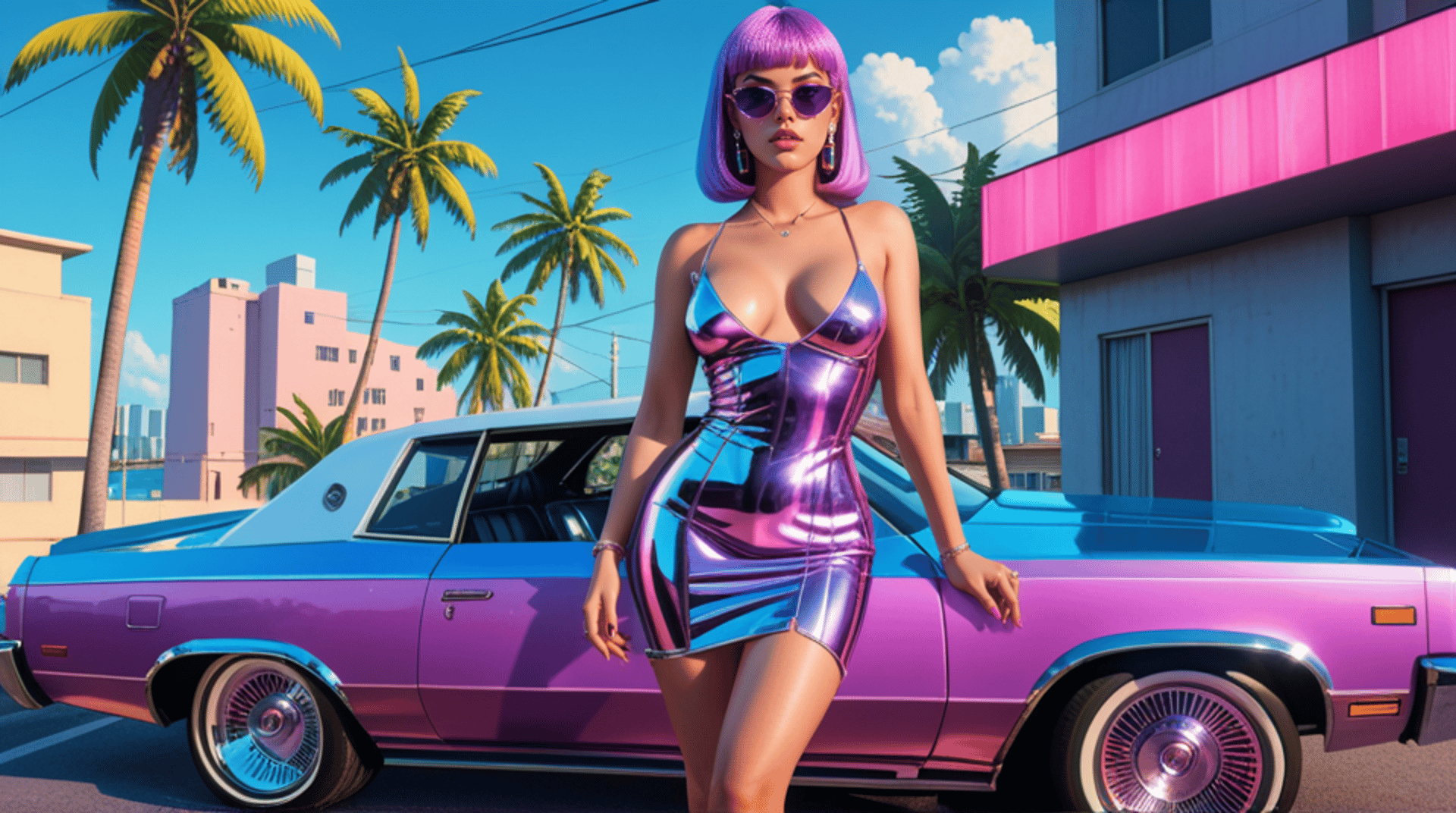 AI generated wallpaper featuring woman, car