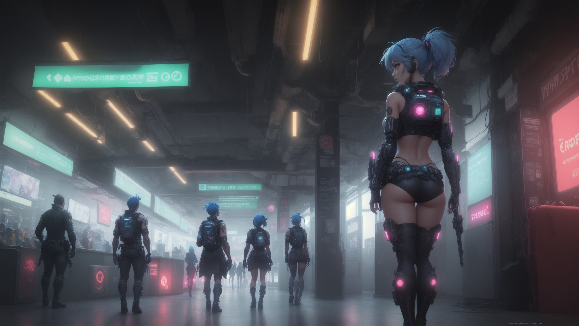 AI generated wallpaper featuring cyborg, group, character