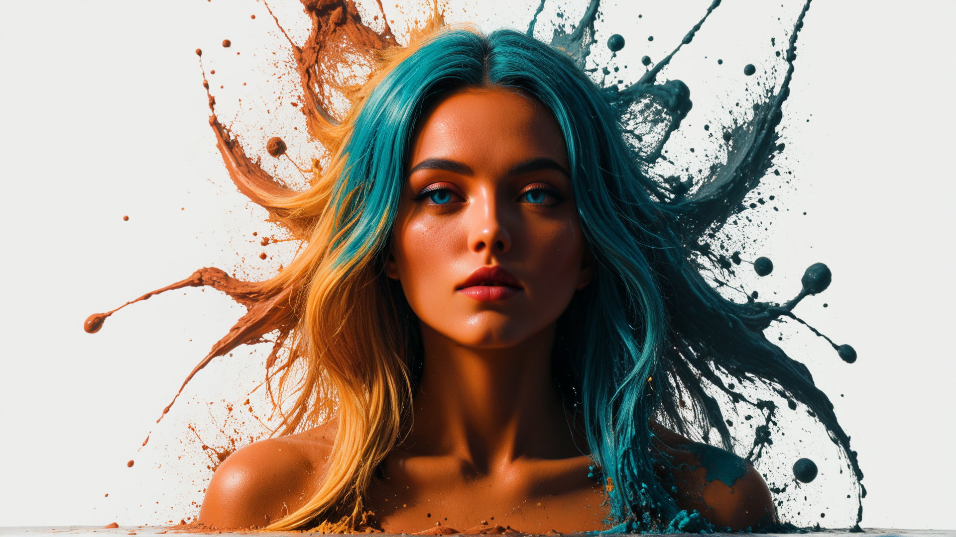 AI generated wallpaper featuring woman, hair, paint