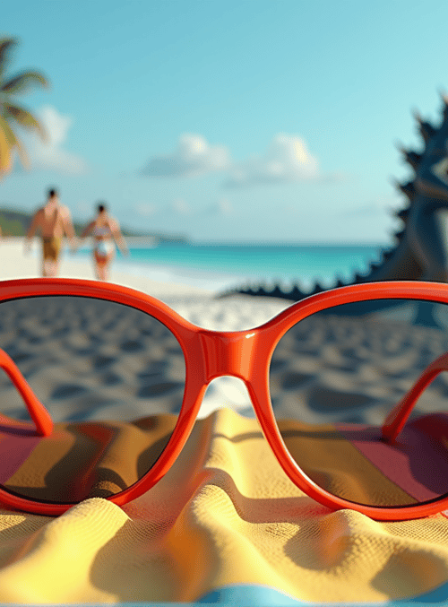 sunglasses, beach, godzilla