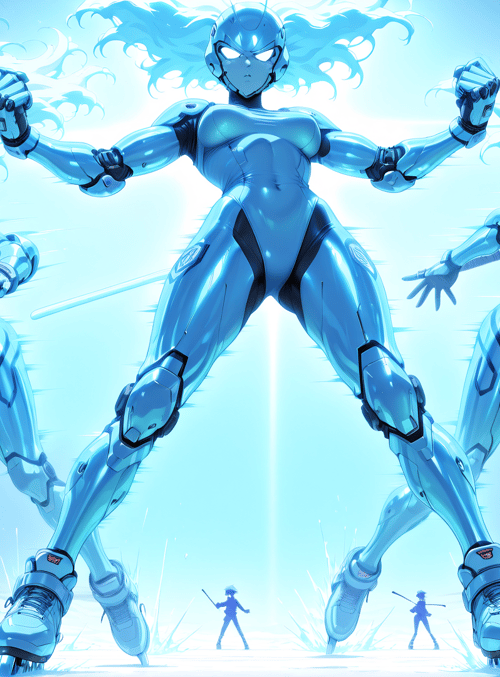 cyborg, skater, robot, fencer, character, anime, figure, swordsman, helmet, armor