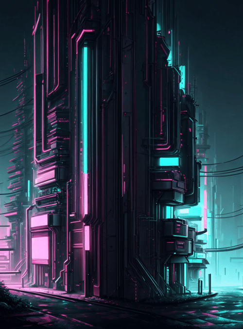 neon, cityscape, buildings, street, structures, signs, lighting, tech, urban, architecture