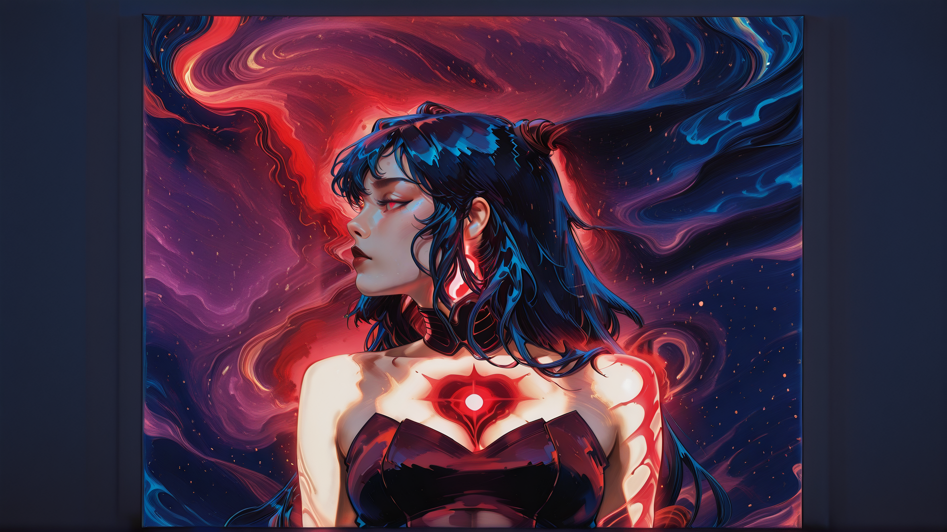 AI generated wallpaper featuring woman, cosmic, glowing, neon, space