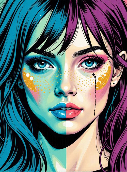 woman, hair, face, dots, teardrop