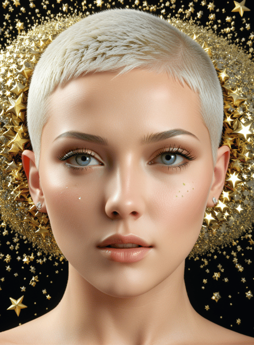 woman, stars, hair, earrings, shoulders