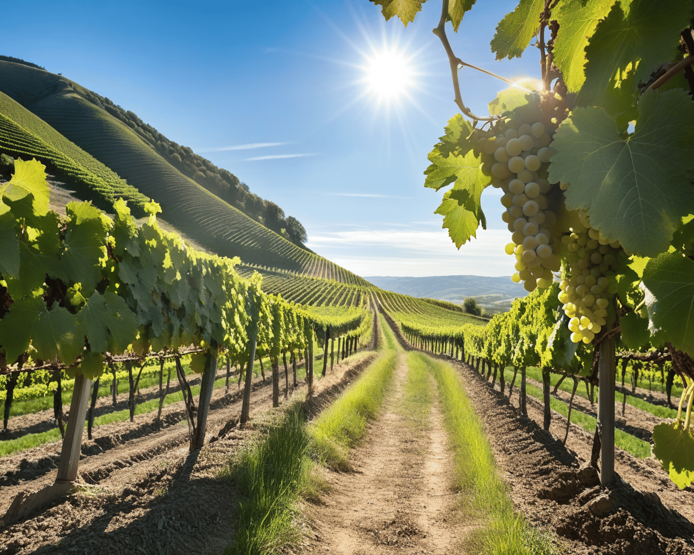 AI generated wallpaper featuring vineyard, grapes, sun