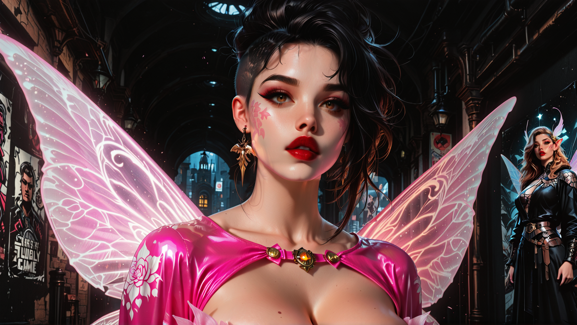 AI generated wallpaper featuring fairy, woman, wing, character, art