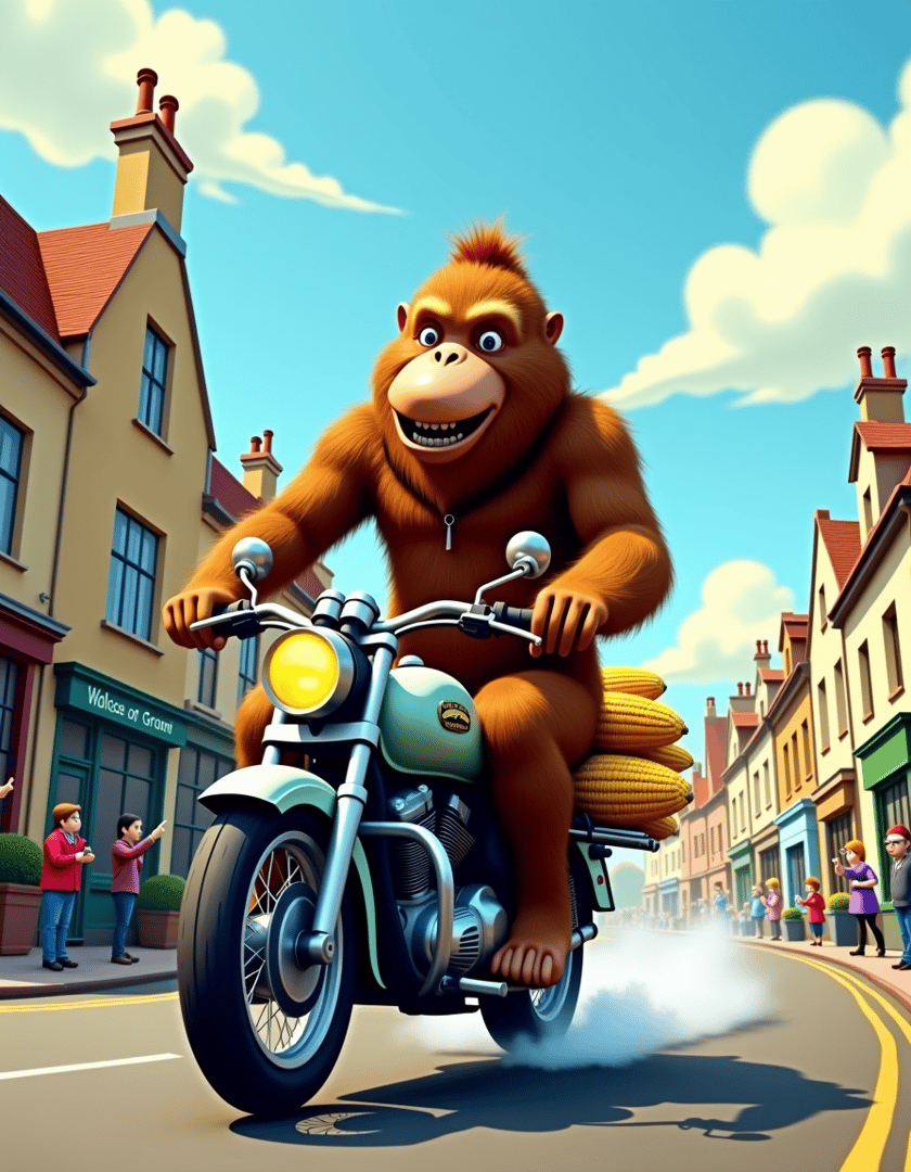 AI generated wallpaper featuring monkey, motorcycle, corn