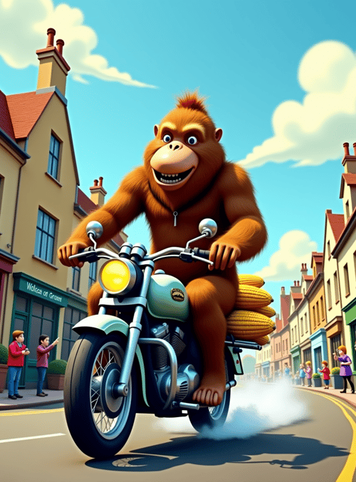 monkey, motorcycle, corn