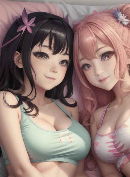 girls, bed, pillow