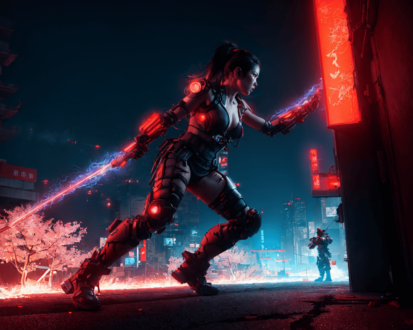 AI generated wallpaper featuring cyborg, fighter, saber