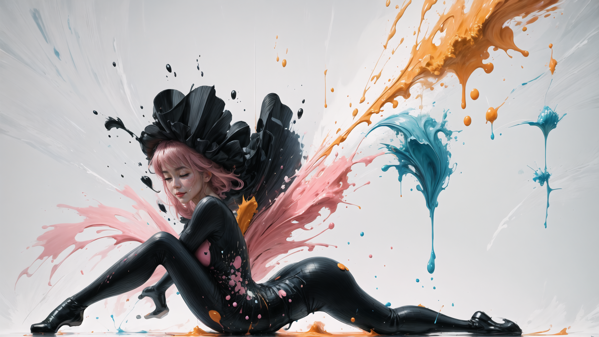 AI generated wallpaper featuring woman, paint, ink