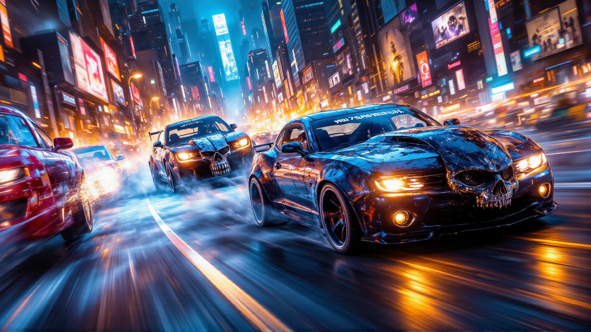 AI generated wallpaper featuring cars, city, street