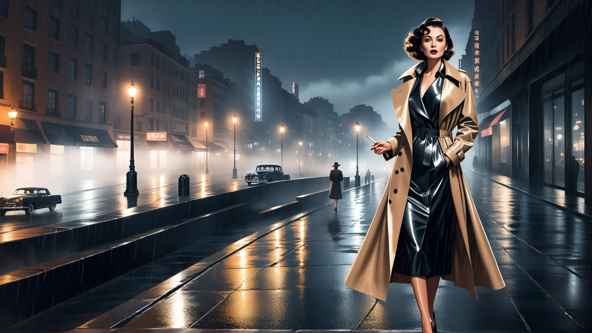 AI generated wallpaper featuring woman, street, car