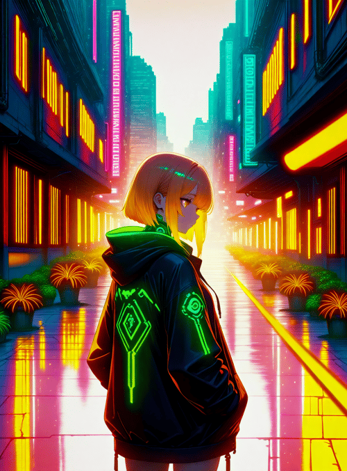 girl, neon, city