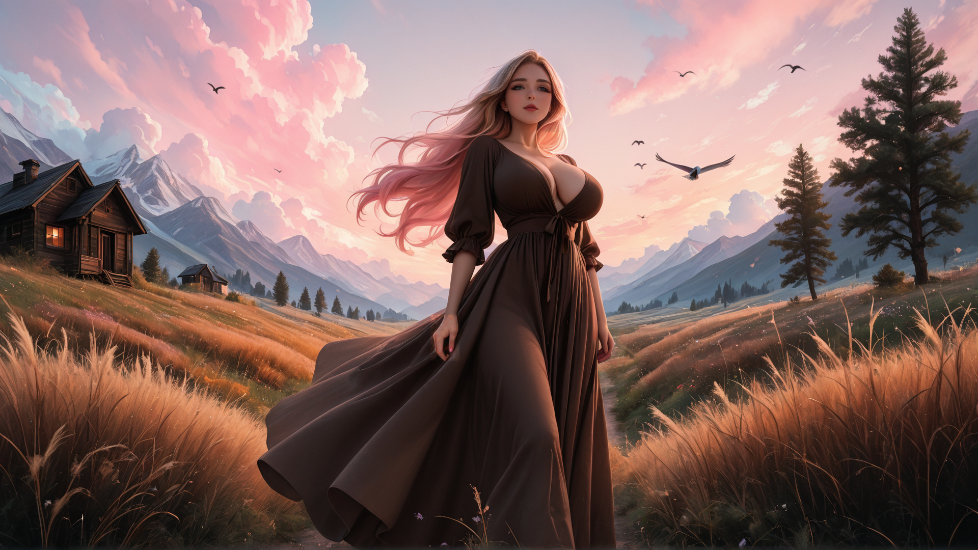 AI generated wallpaper featuring woman, nature, landscape