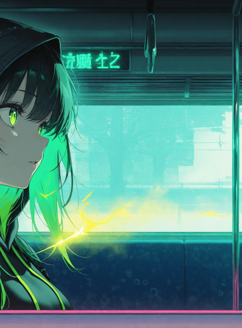 girl, train, neon
