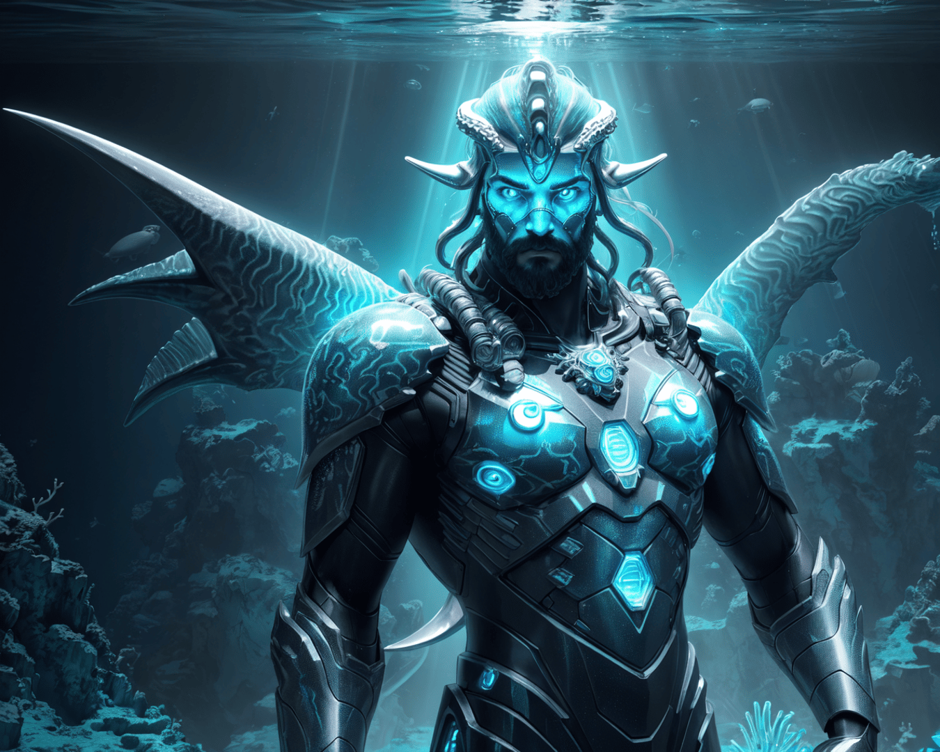AI generated wallpaper featuring merman, armor, marine