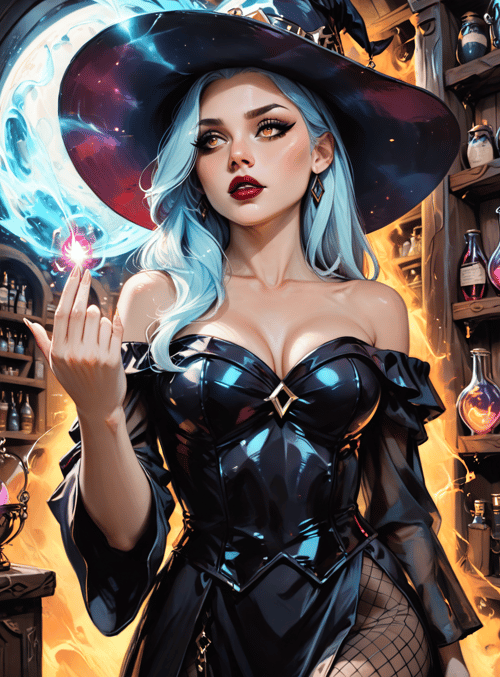 witch, bottle, flame, magic, hat, woman, spell, gloves, vial, spark