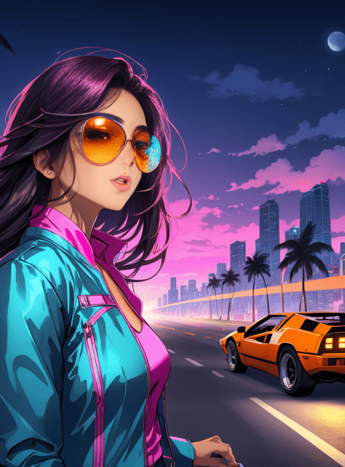 woman, car, city