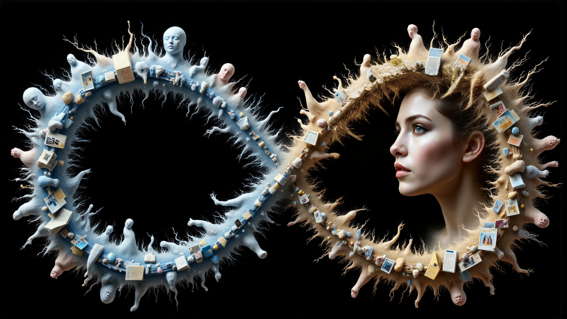 AI generated wallpaper featuring woman, frame, figures