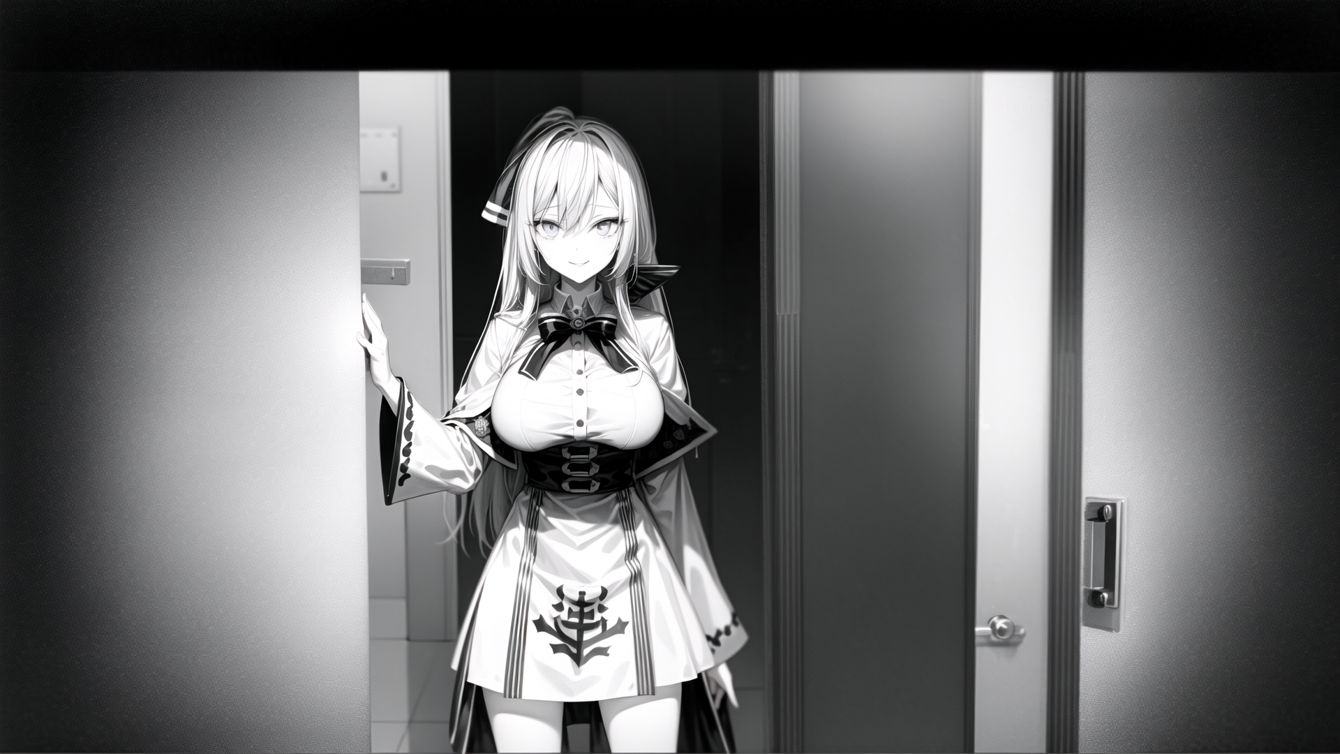 AI generated wallpaper featuring anime girl, nurse, door