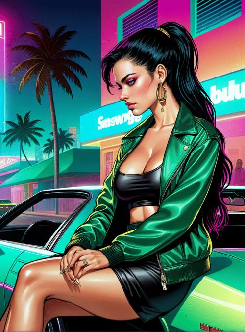 woman, car, city