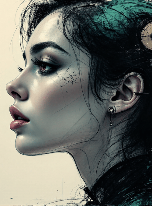 woman, gears, earrings, hair, portrait