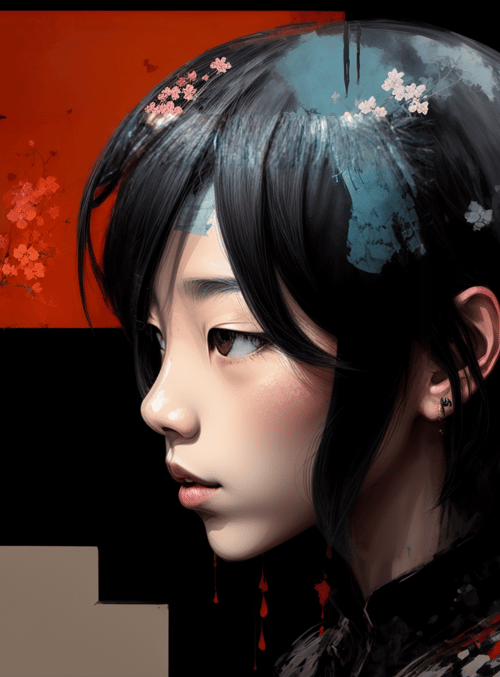 girl, cherry blossoms, traditional garment