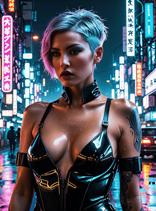 woman, neon, city