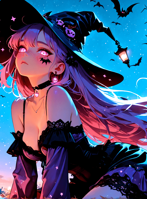 witch, pumpkin, bat, tree, moon