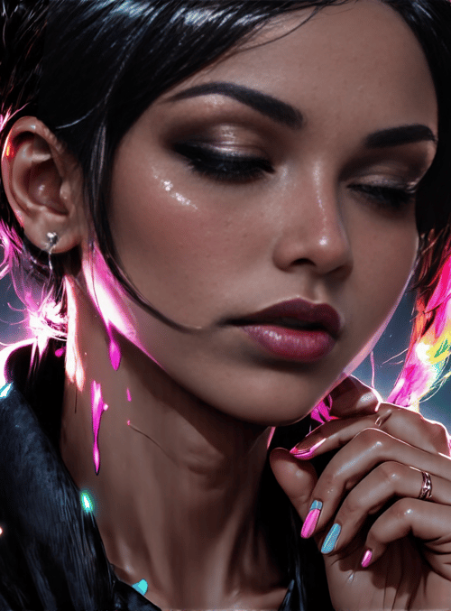 woman, neon, city